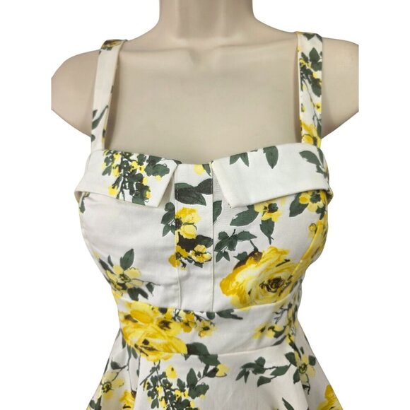 IXIA 40s Inspired Bold Yellow Floral Sundress Sz S Sweetheart Neck Tie Back - Picture 2 of 7